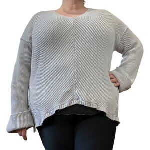 Free People Light Gray Ribbed Knit Sweater